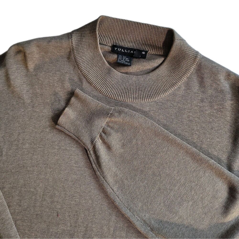 Vintage Tulliano Mens XL 100% Silk Ribbed Knit Sweater Brown Long Sleeve Premium